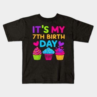 7 Years Old Rainbow Girls 7Th Birthday For Girls Kids Kids T-Shirt